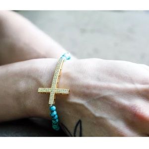CZ Cross Turquoise Handmade Bracelet